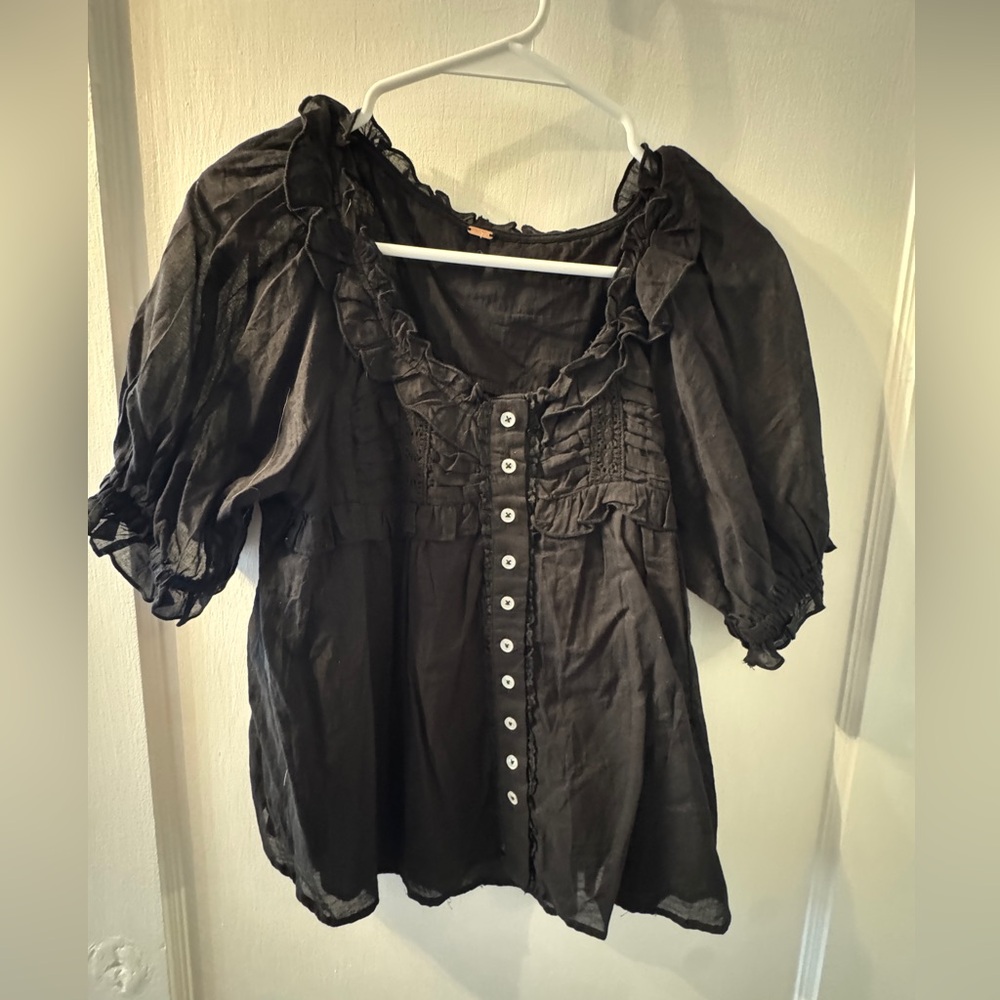 Free People Black Ruffled Blouse